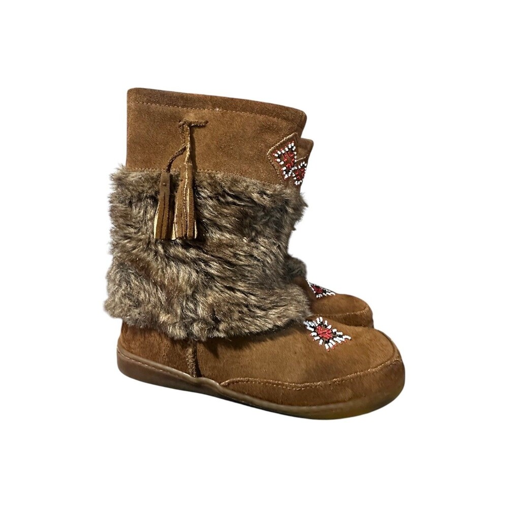 Minnetonka Women 11 Mukluk Moccasin Boots Beaded Brown Boho Western Indie Sleaze